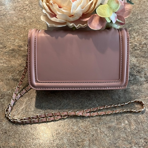 BADGLEY MISCHKA Gold Pleated Crossbody Bag in Blush Pink NWOT - Picture 2 of 10